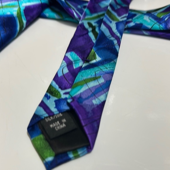 Vibrant Blue and Purple Abstract Tie - Picture 3 of 5
